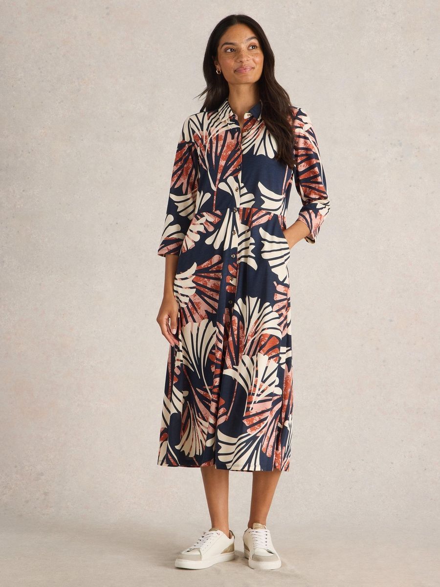 Gemustertes Jersey-Hemdkleid mit Knöpfen