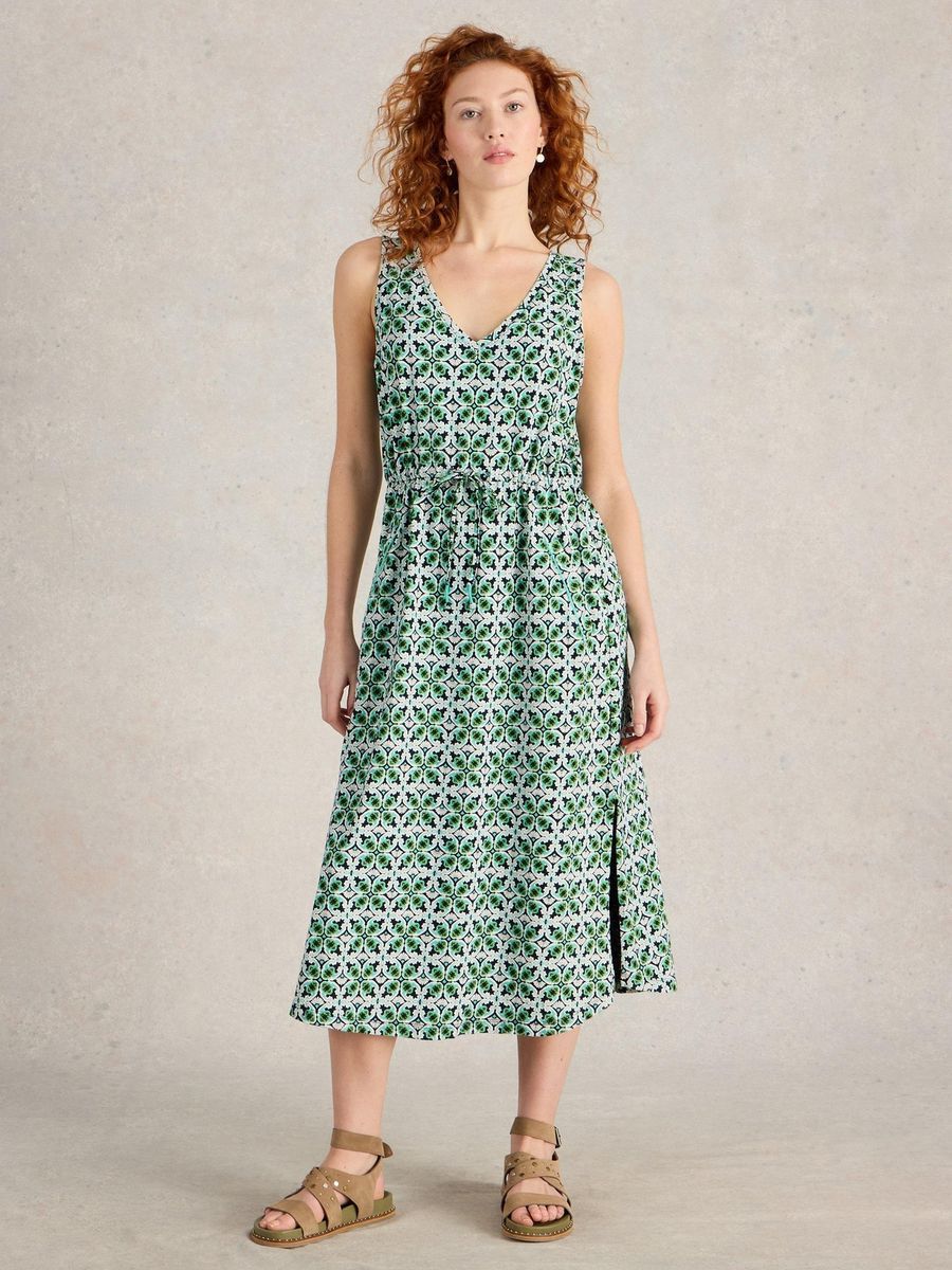 Ärmelloses Midikleid mit geometrischem Druck