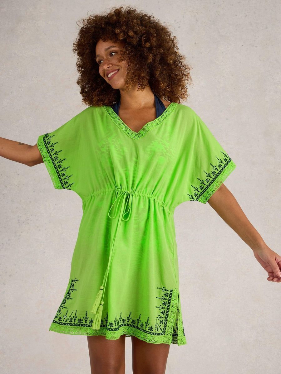 Besticktes Strandkleid aus Baumwollmischung