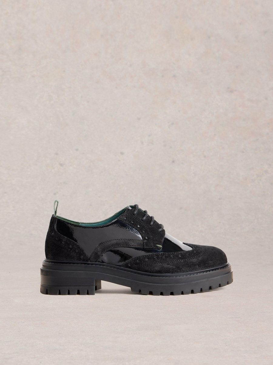 Schwarzer Platform Wingtip Oxford Schuh