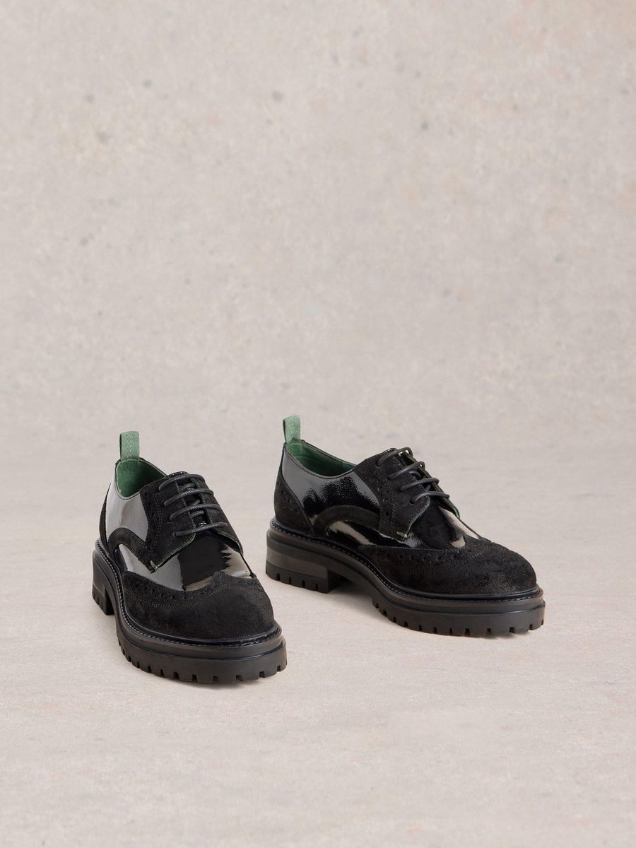 Schwarzer Platform Wingtip Oxford Schuh
