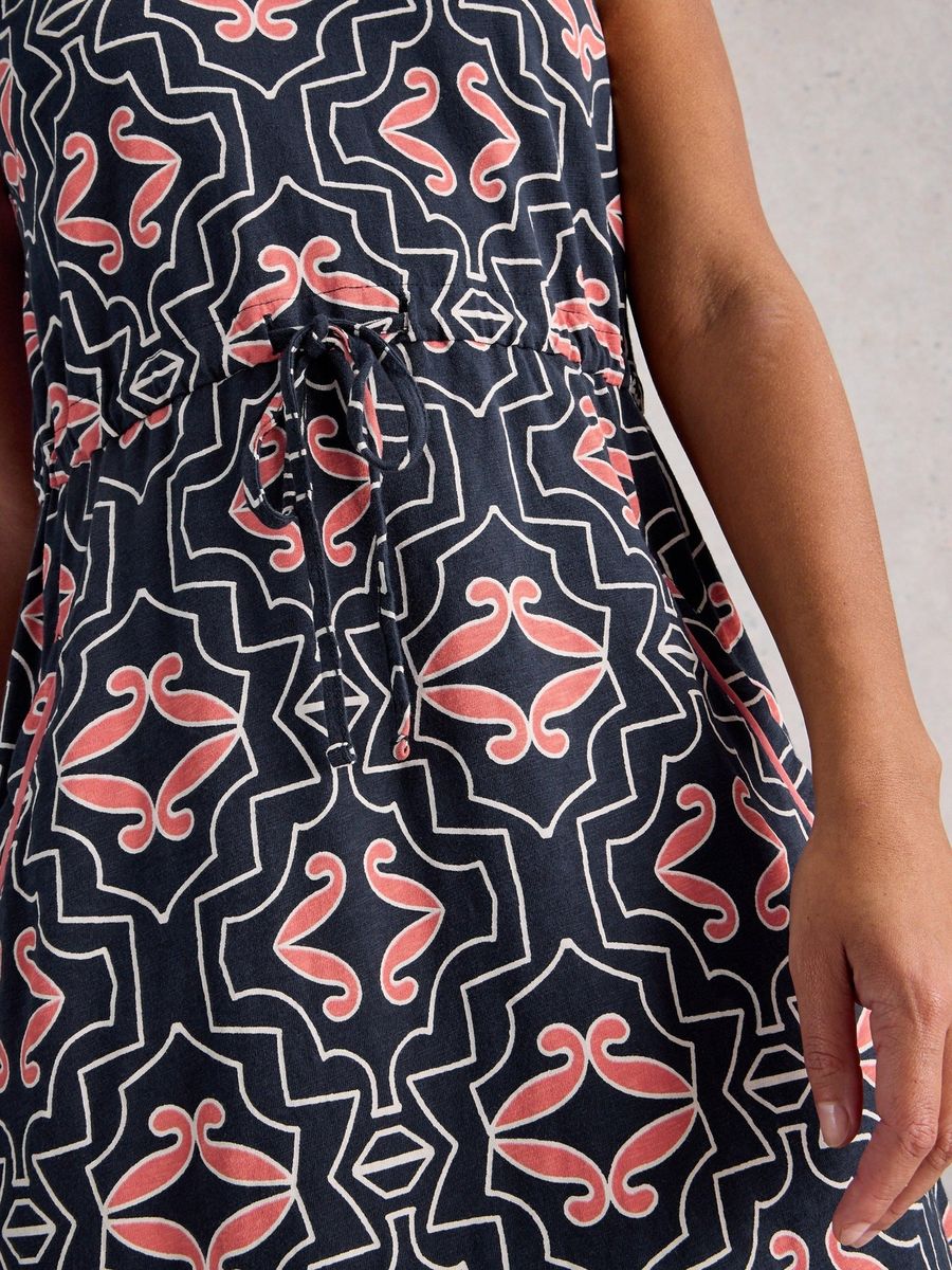 Ärmelloses Baumwoll-Midikleid mit Blumendruck