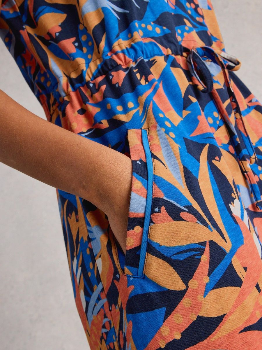 Ärmelloses Baumwoll-Midikleid mit Blumendruck