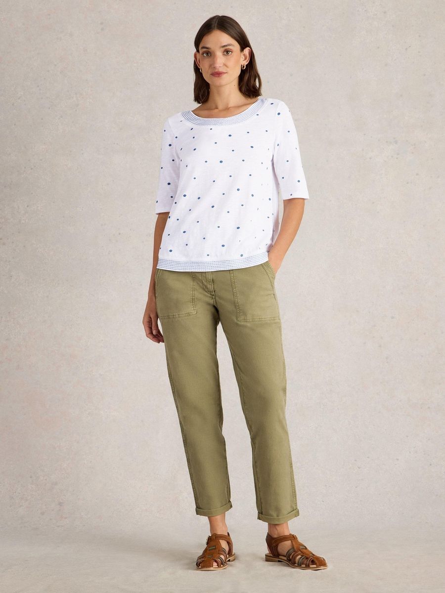 Besticktes Baumwoll-T-Shirt mit Polka Dots