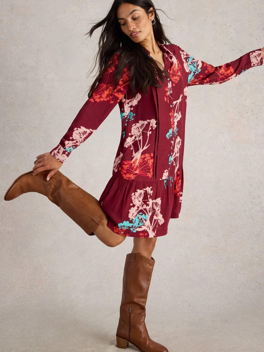 Knielanges Hemdkleid mit Blumenmuster