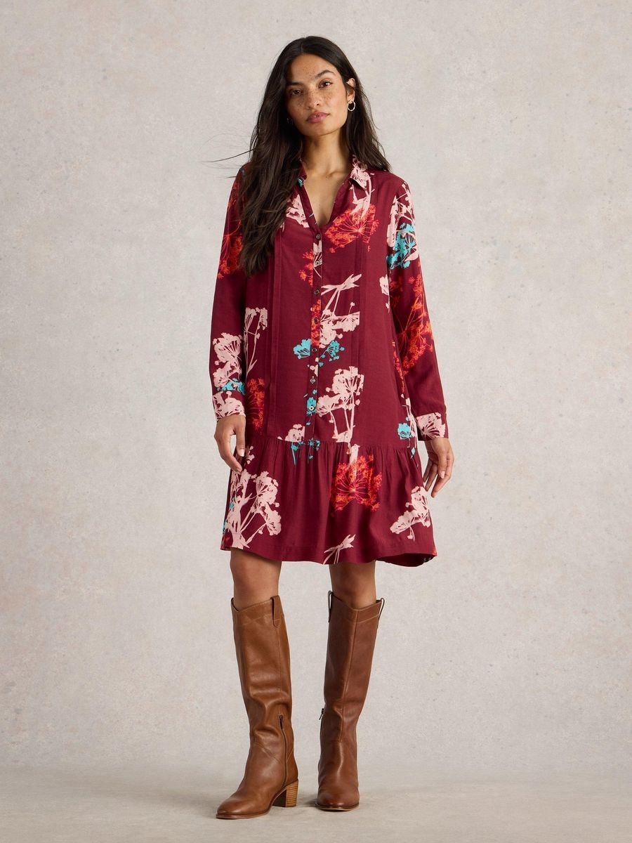 Knielanges Hemdkleid mit Blumenmuster