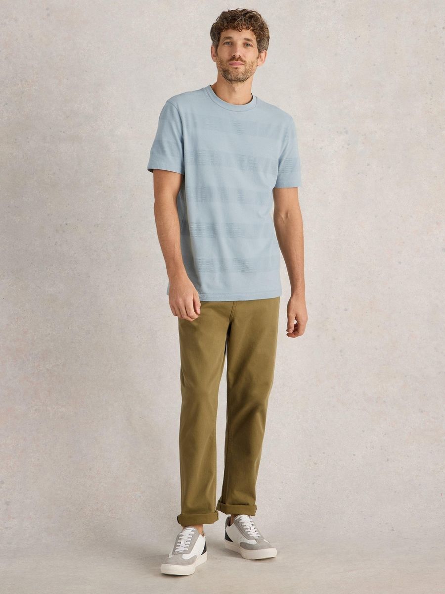 Gestreiftes Struktur Baumwoll T-Shirt