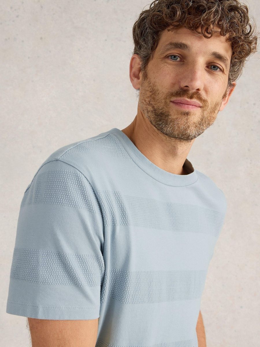 Gestreiftes Struktur Baumwoll T-Shirt