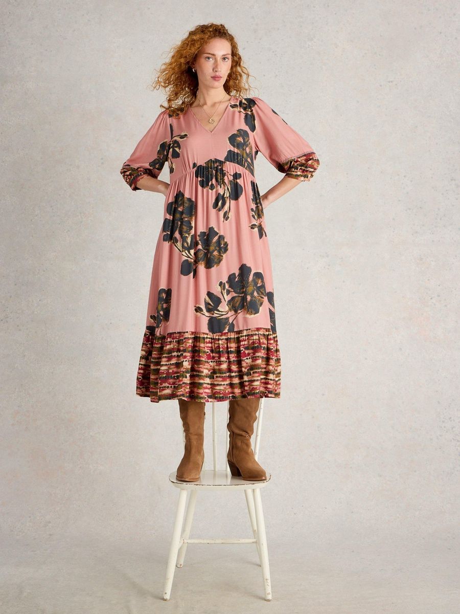 Midikleid mit Blumenmuster und Empire-Taille
