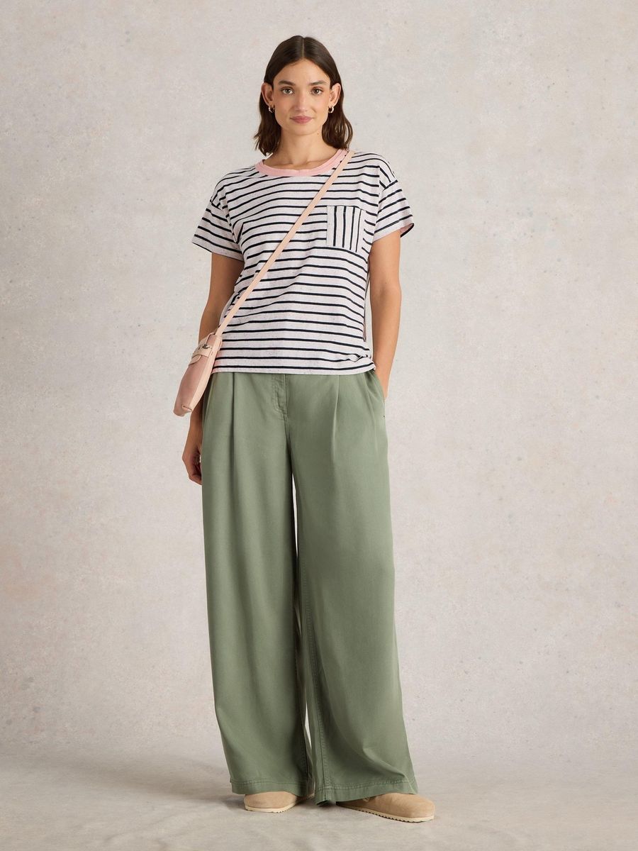 Gestreiftes Baumwoll-T-Shirt mit Tasche