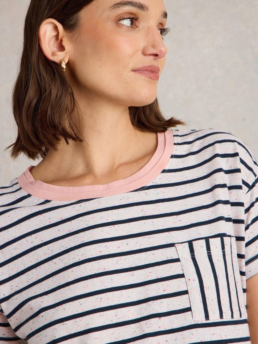 Gestreiftes Baumwoll-T-Shirt mit Tasche