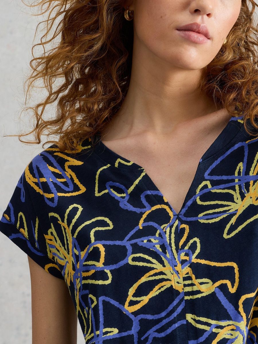 T-Shirt mit V-Ausschnitt und Print
