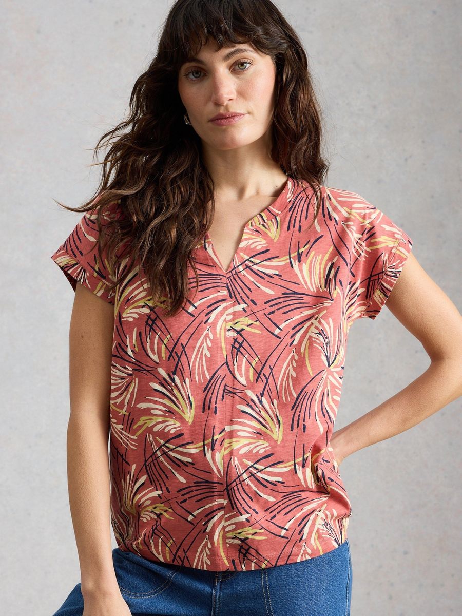 T-Shirt mit V-Ausschnitt und Print