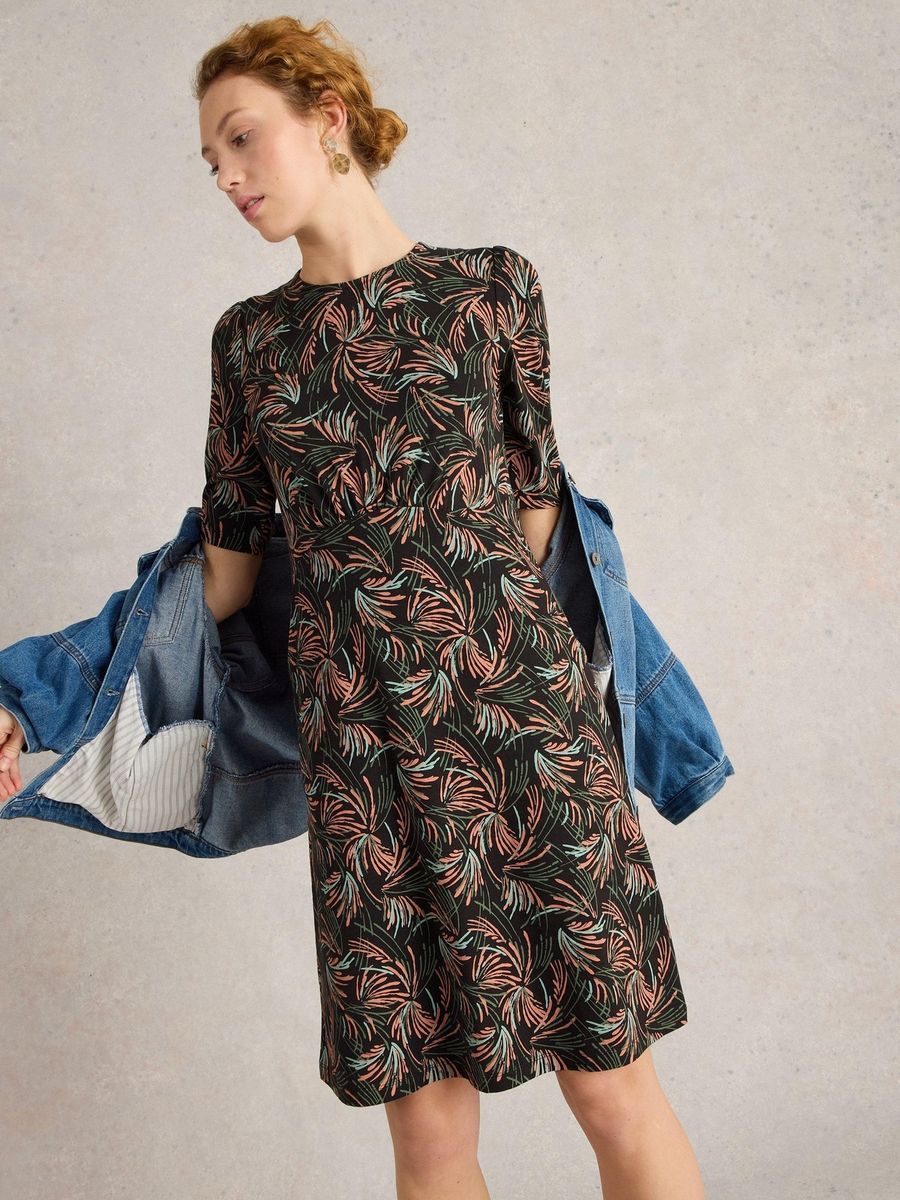 Kleid mit Blätterprint aus Bio-Baumwollmischung