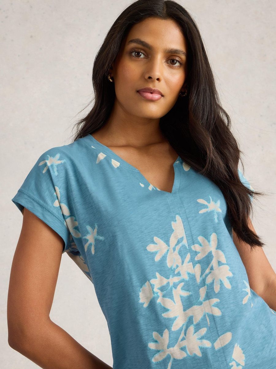 Baumwoll-T-Shirt mit V-Ausschnitt und Relaxed Fit