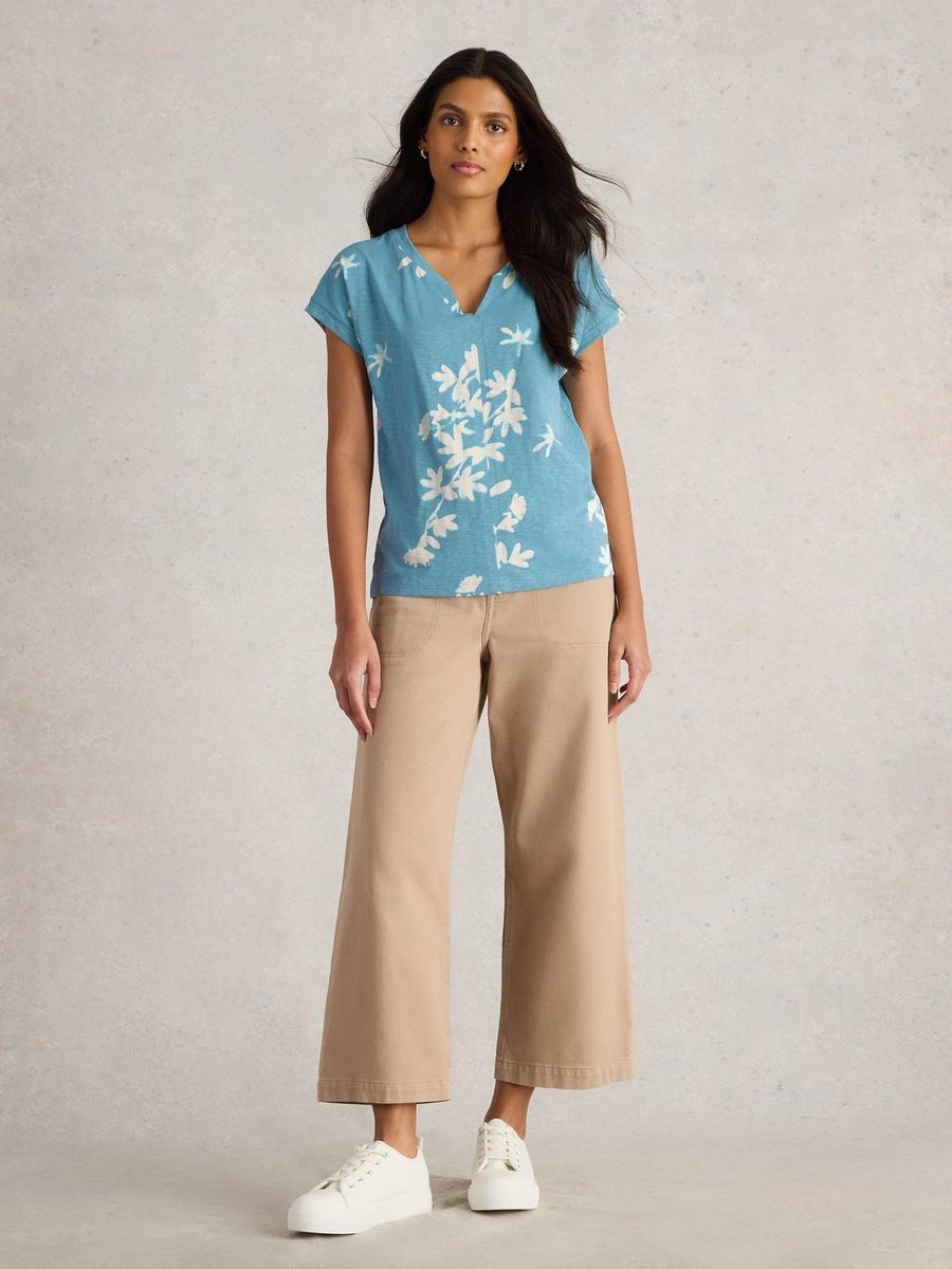 Baumwoll-T-Shirt mit V-Ausschnitt und Relaxed Fit