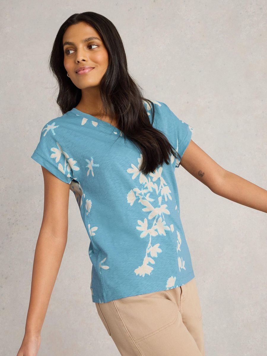 Baumwoll-T-Shirt mit V-Ausschnitt und Relaxed Fit