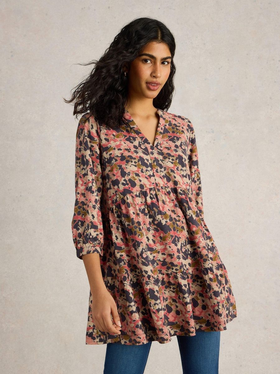 Gestuftes Tunika-Top mit Blumendruck