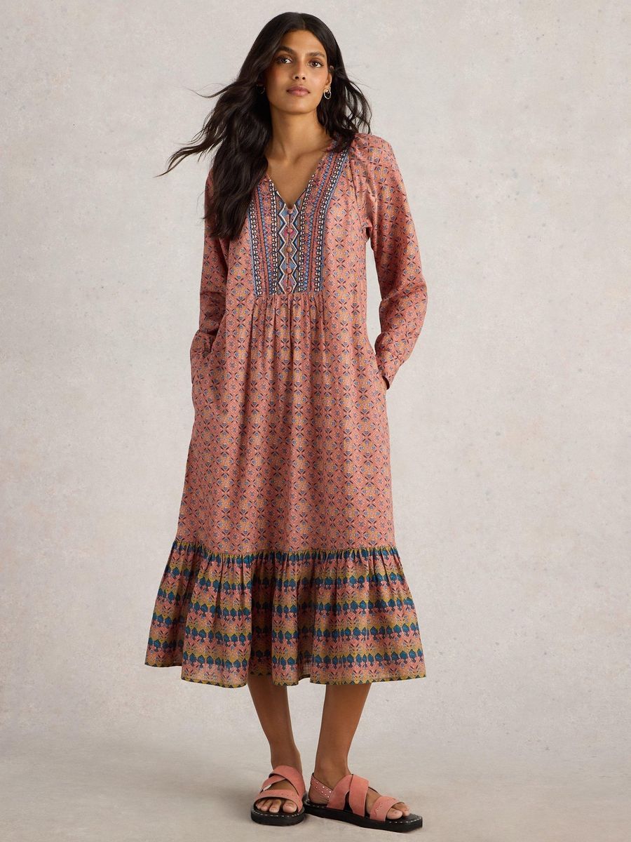 Besticktes Midikleid aus Bio-Baumwolle
