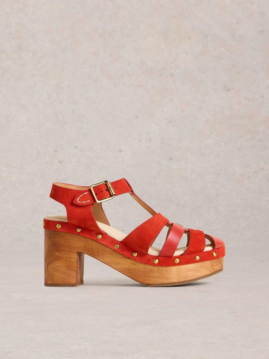 Rote Clog-Sandalen aus Wildleder mit Blockabsatz