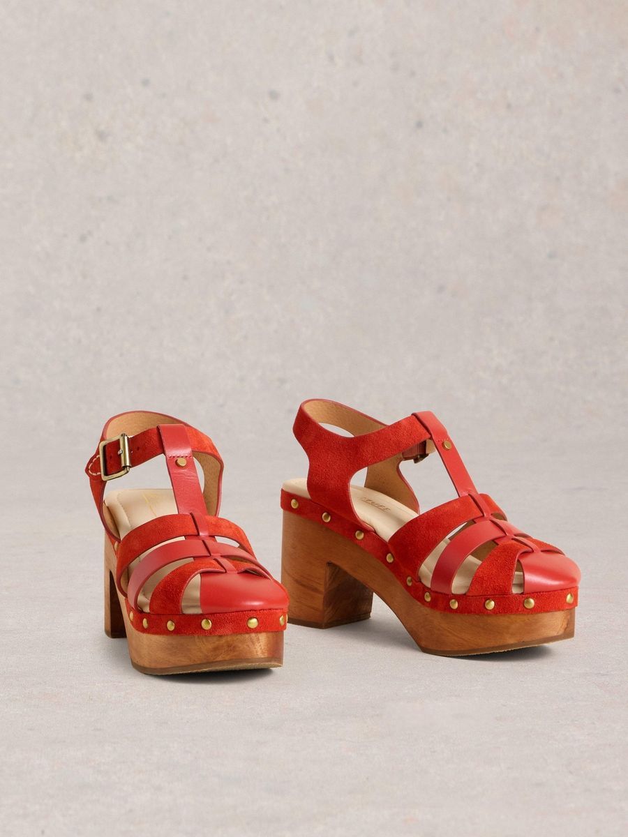 Rote Clog-Sandalen aus Wildleder mit Blockabsatz