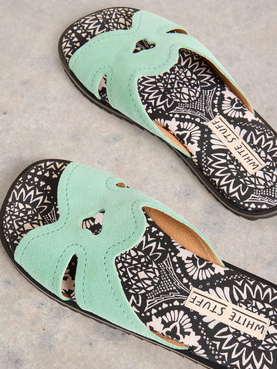 Abstrakte florale Leder-Pantolette