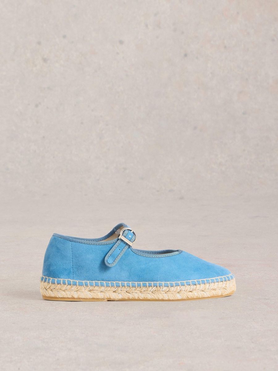 Blaue Wildleder Espadrille Mary Jane Ballerinas