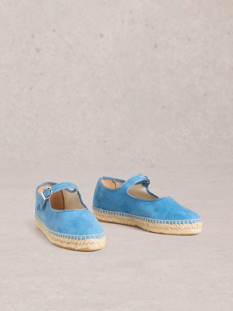 Blaue Wildleder Espadrille Mary Jane Ballerinas