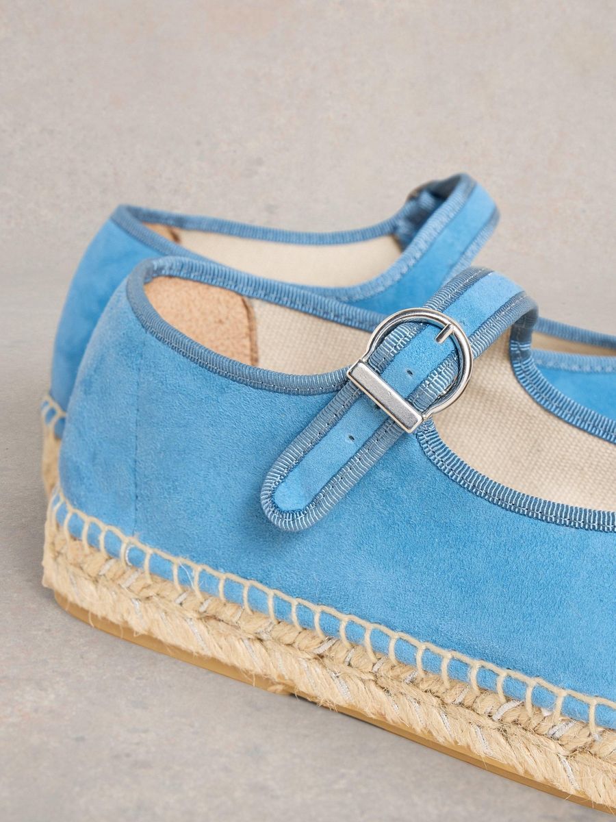 Blaue Wildleder Espadrille Mary Jane Ballerinas