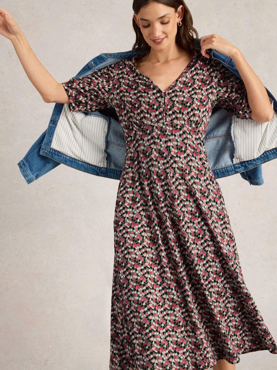 Jersey-Midikleid mit Print und Ärmeln