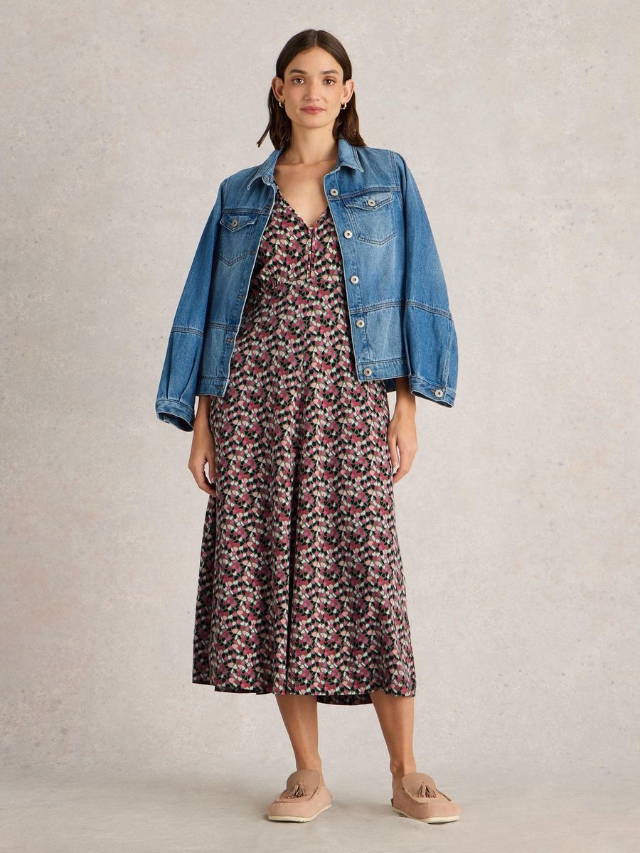 Jersey-Midikleid mit Print und Ärmeln
