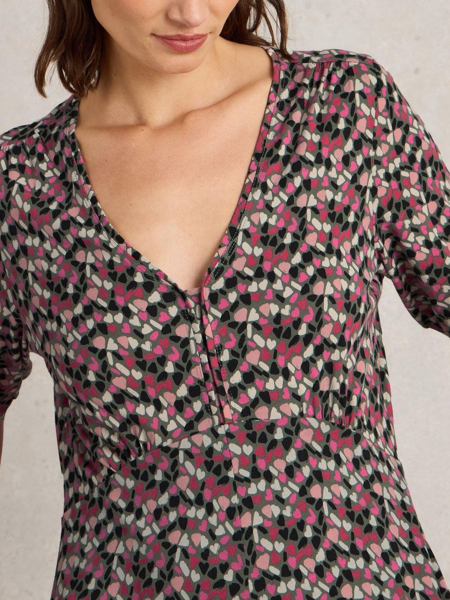 Jersey-Midikleid mit Print und Ärmeln