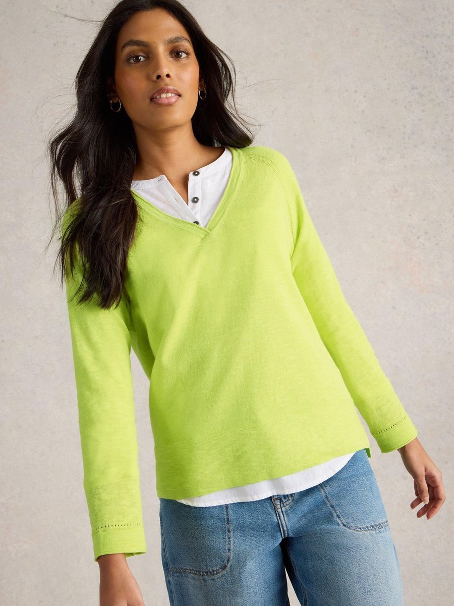 Leinenmischung Pullover mit V-Ausschnitt