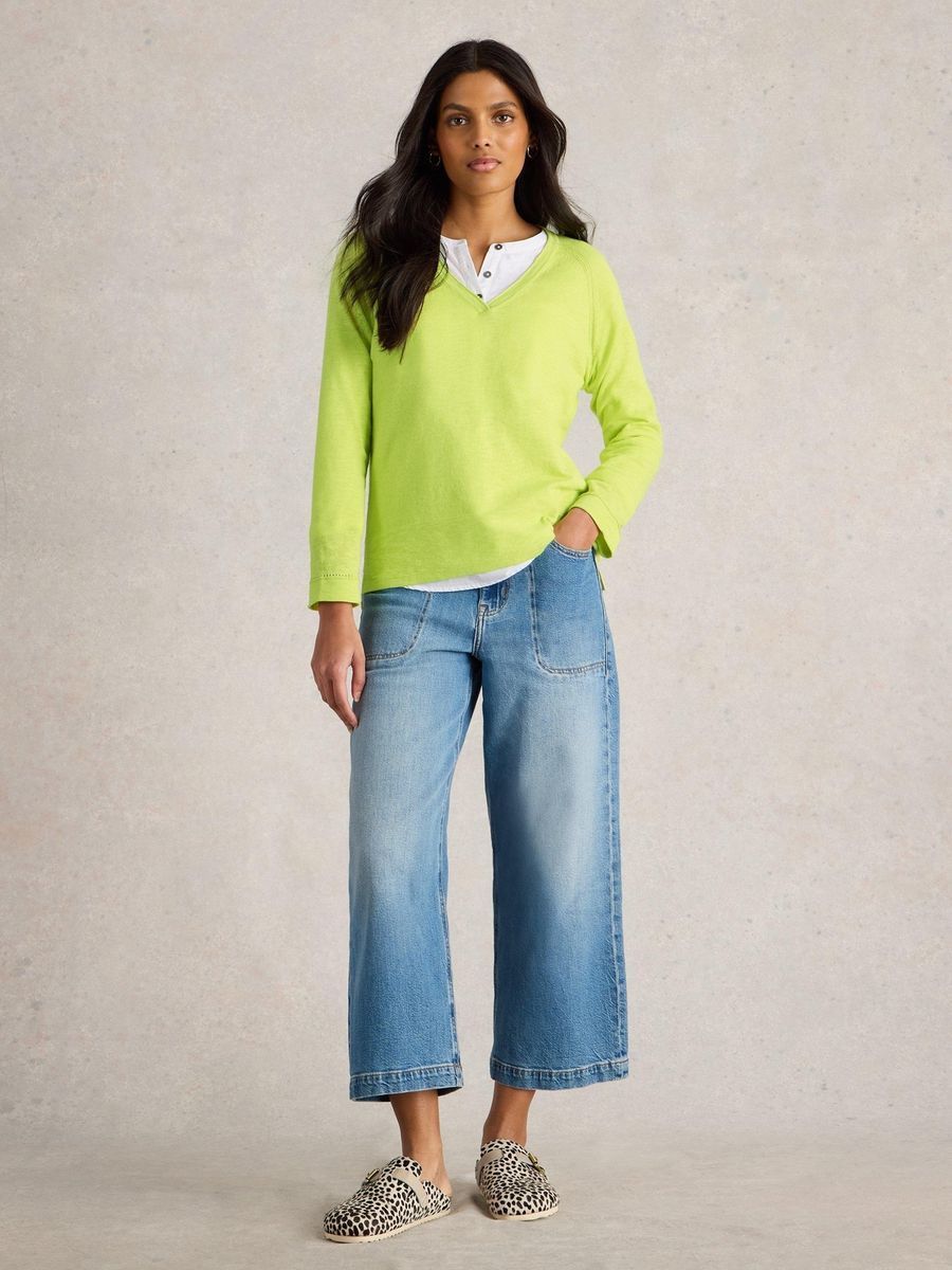 Leinenmischung Pullover mit V-Ausschnitt