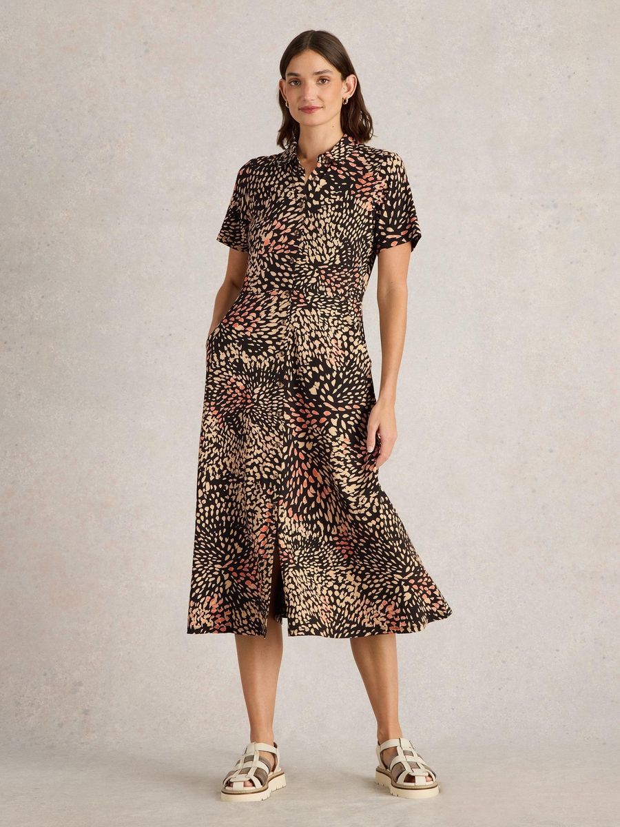 Jersey-Blusenkleid mit Print und Taschen