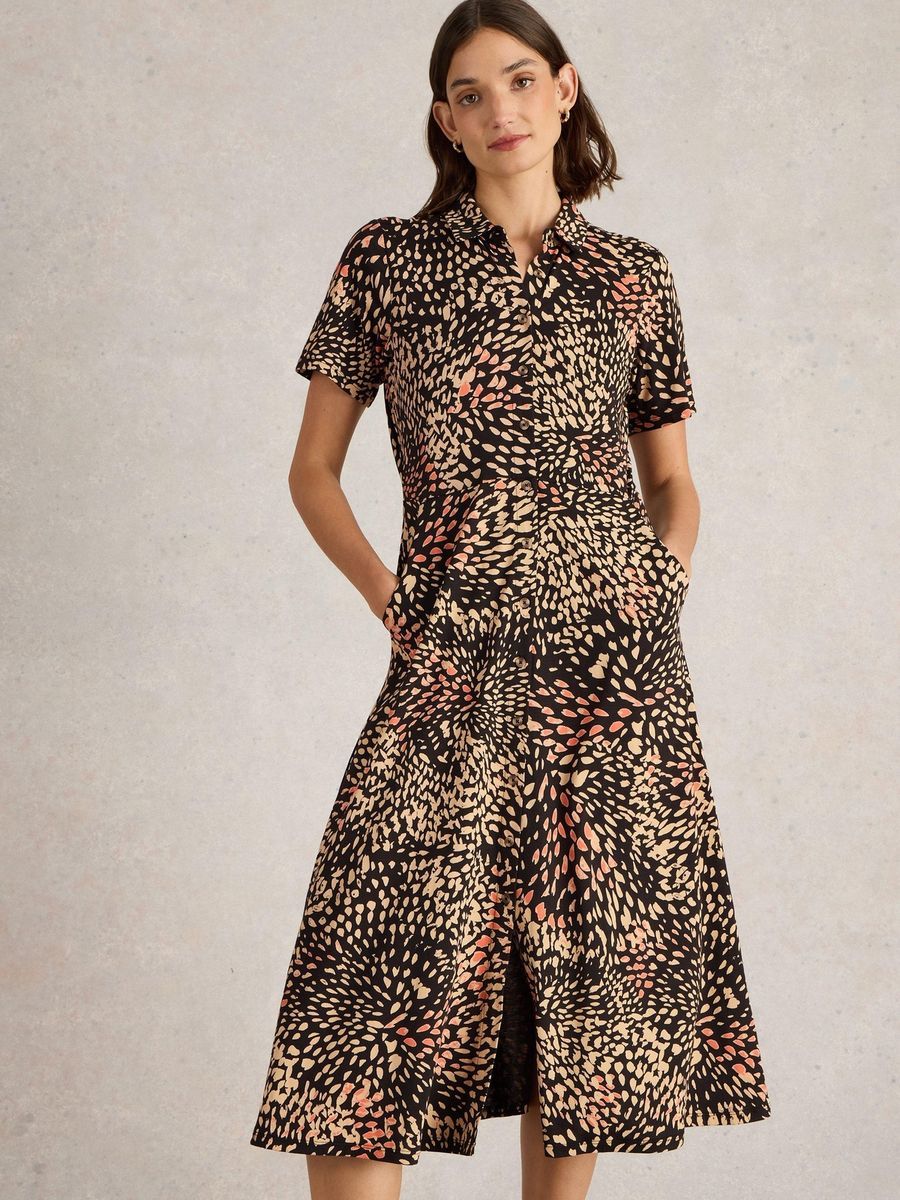 Jersey-Blusenkleid mit Print und Taschen