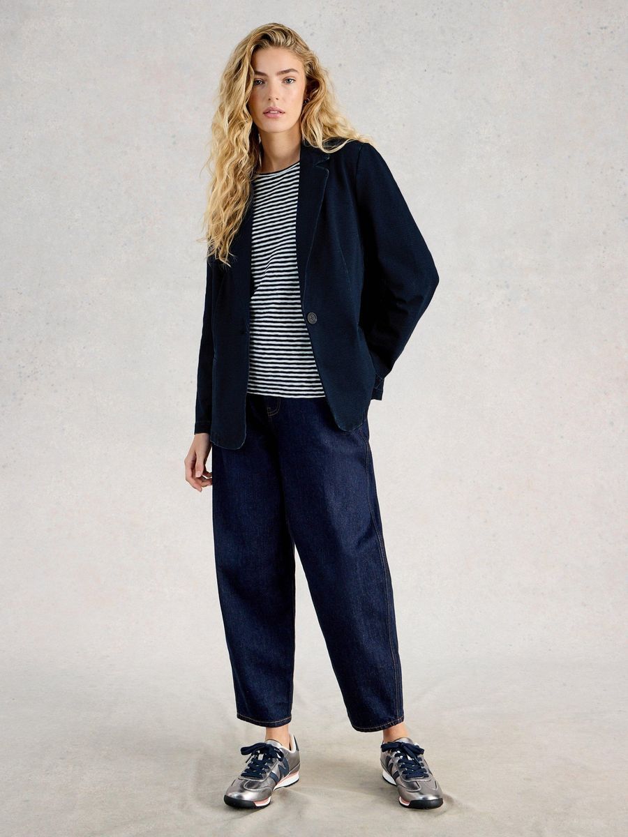 Klassischer marineblauer Jersey-Strickblazer