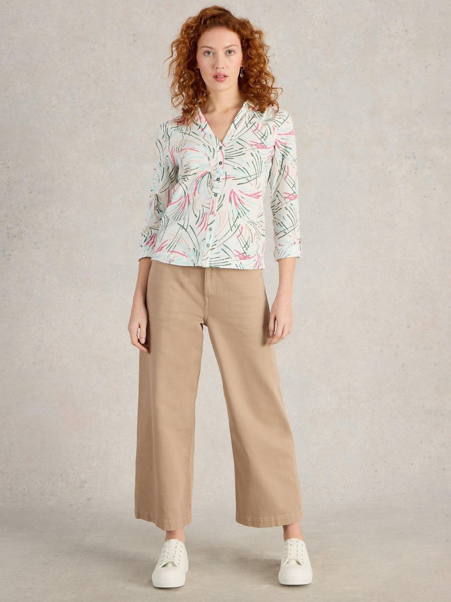 Baumwolljersey-Bluse mit Print und Ärmeln
