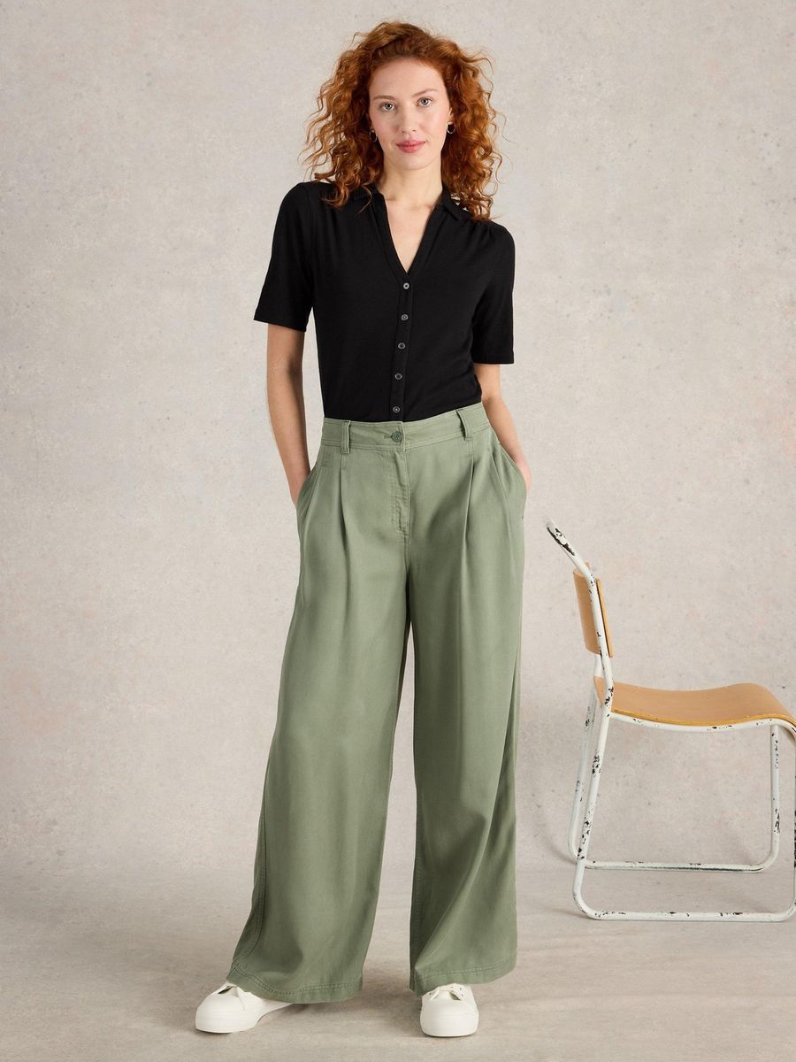 Jersey Kurzarm Bluse mit Knopfleiste