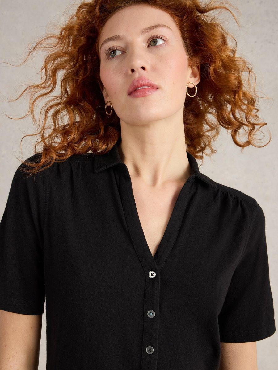 Jersey Kurzarm Bluse mit Knopfleiste