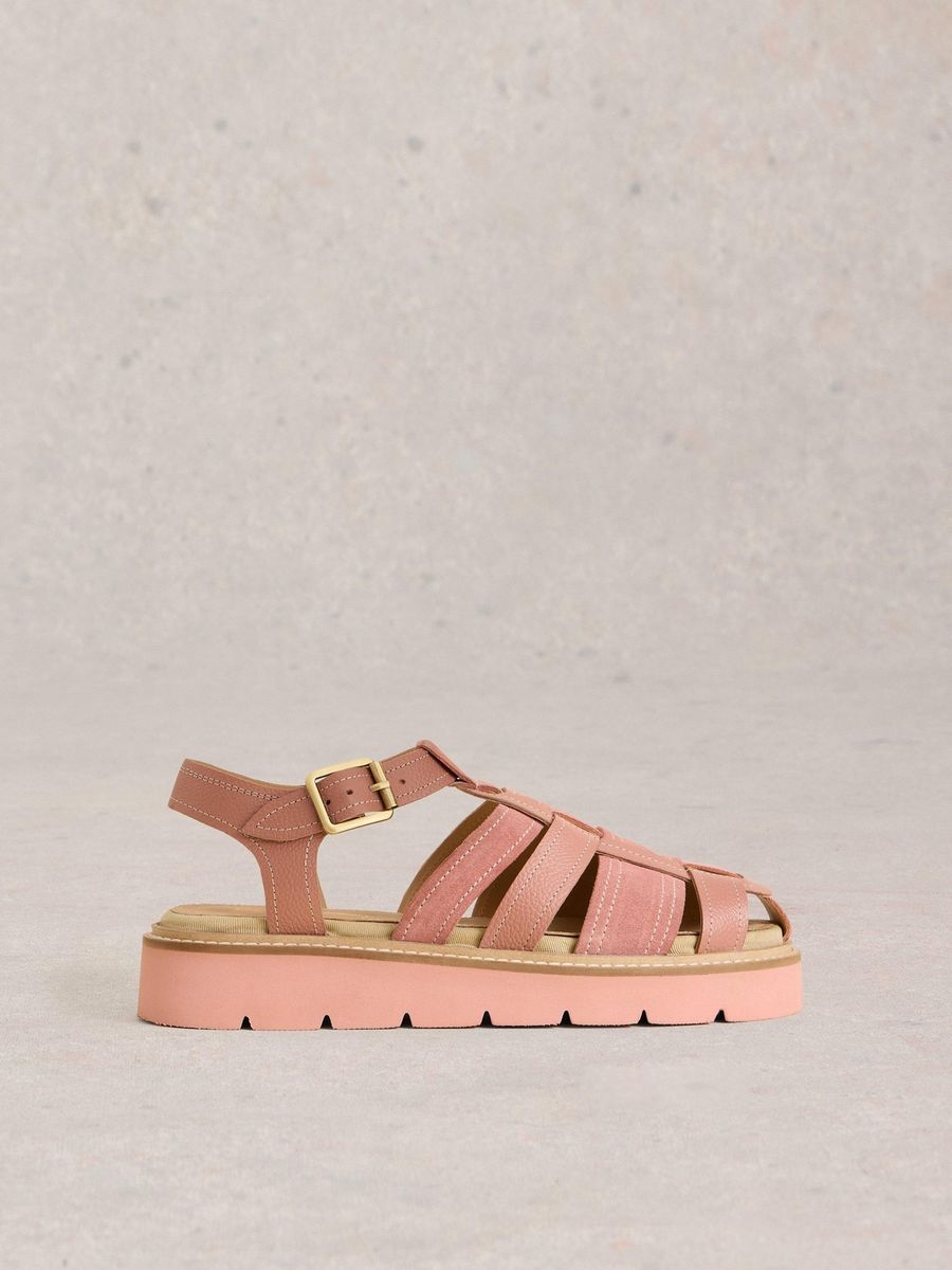 Schwarze Leder-Fischer-Plateausandalen