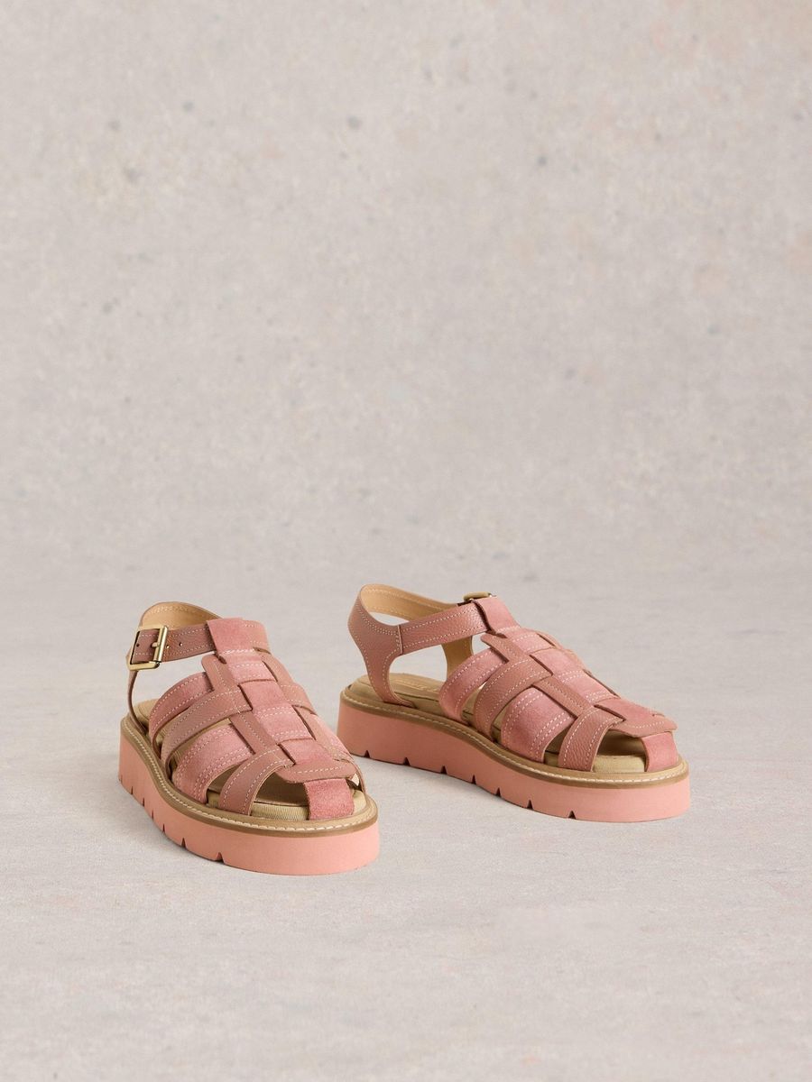 Schwarze Leder-Fischer-Plateausandalen