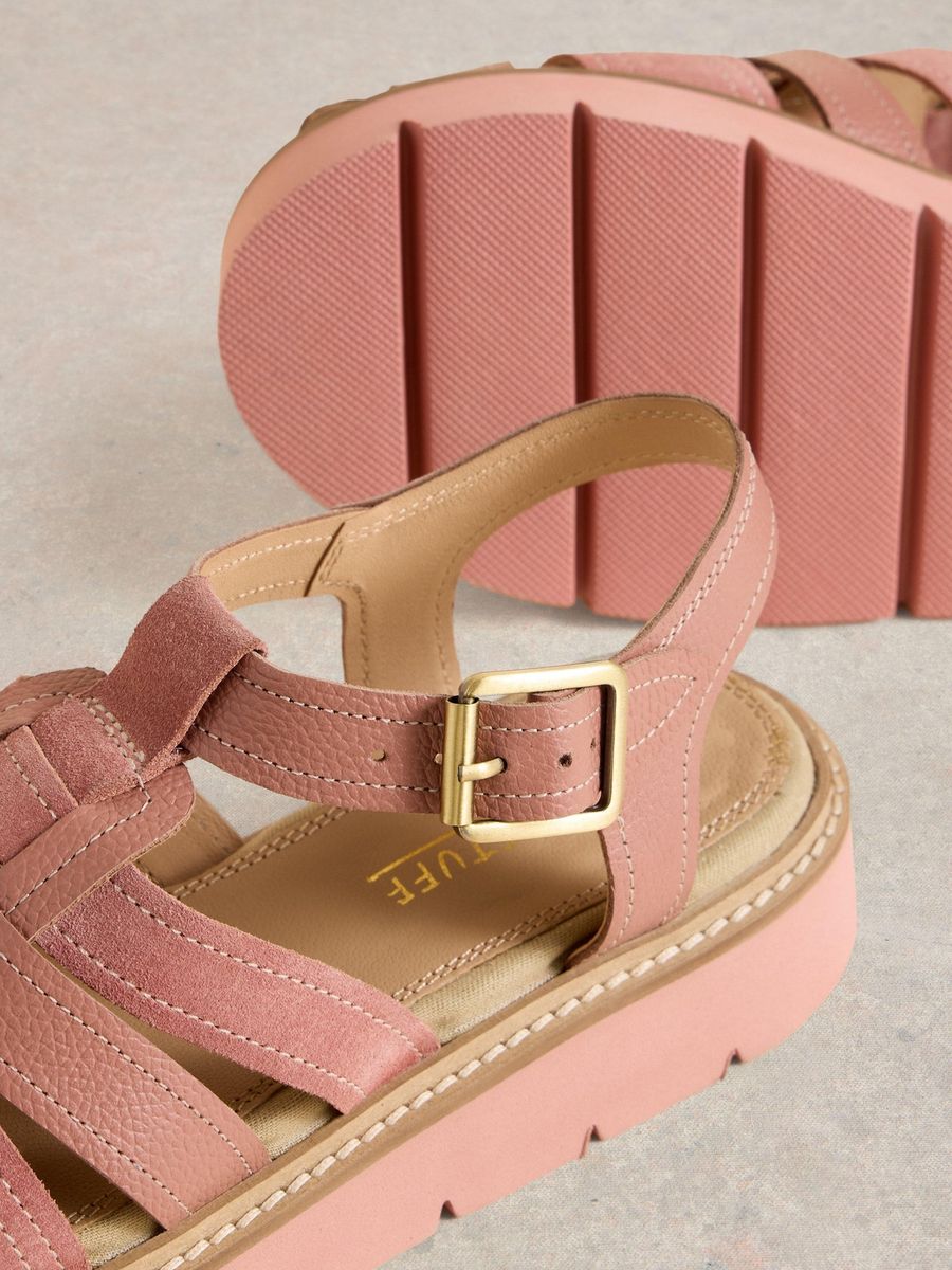 Schwarze Leder-Fischer-Plateausandalen
