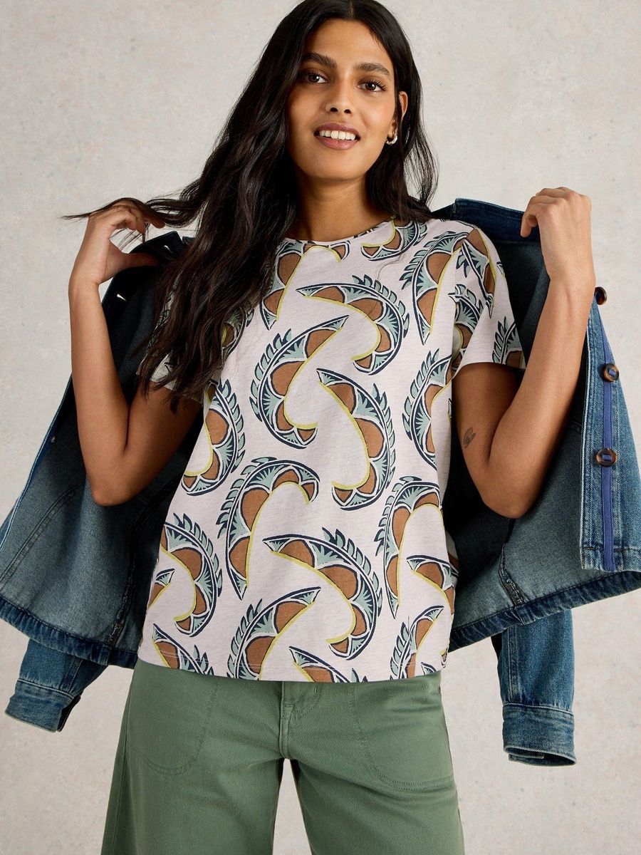 Baumwoll T-Shirt mit Print und Rundhalsausschnitt