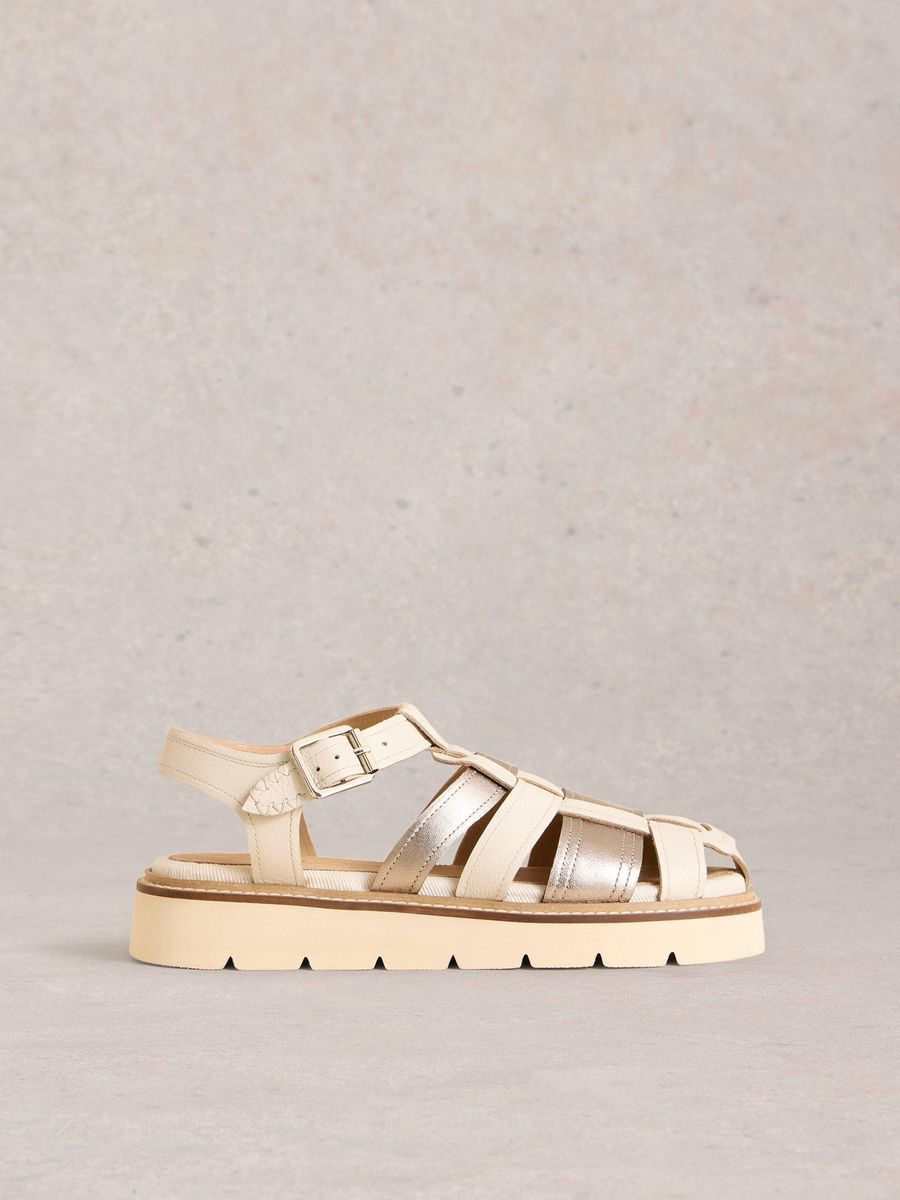 Plateau-Fischersandalen Elfenbein und Gold