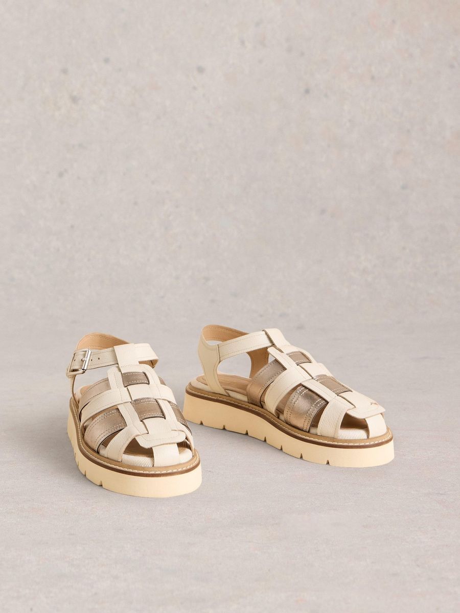 Plateau-Fischersandalen Elfenbein und Gold