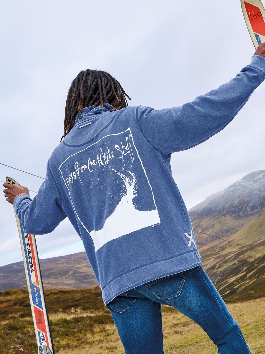 Blaues Piqué-Pullover-Sweatshirt mit Grafik