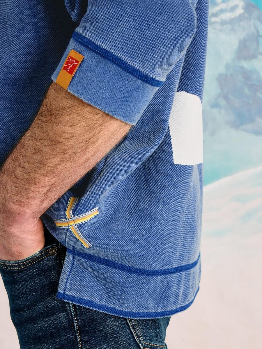 Blaues Piqué-Pullover-Sweatshirt mit Grafik