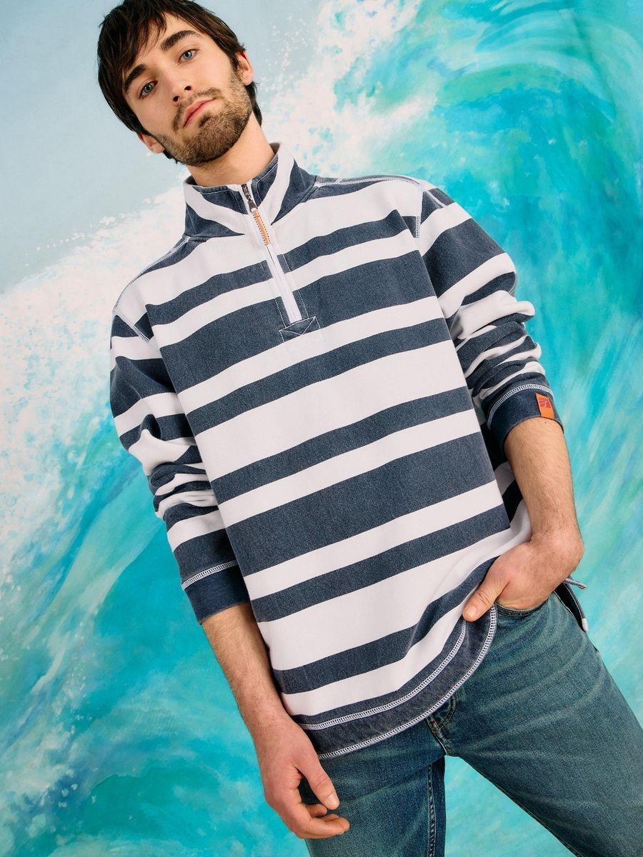Gestreiftes Piqué-Sweatshirt mit halbem Reißverschluss