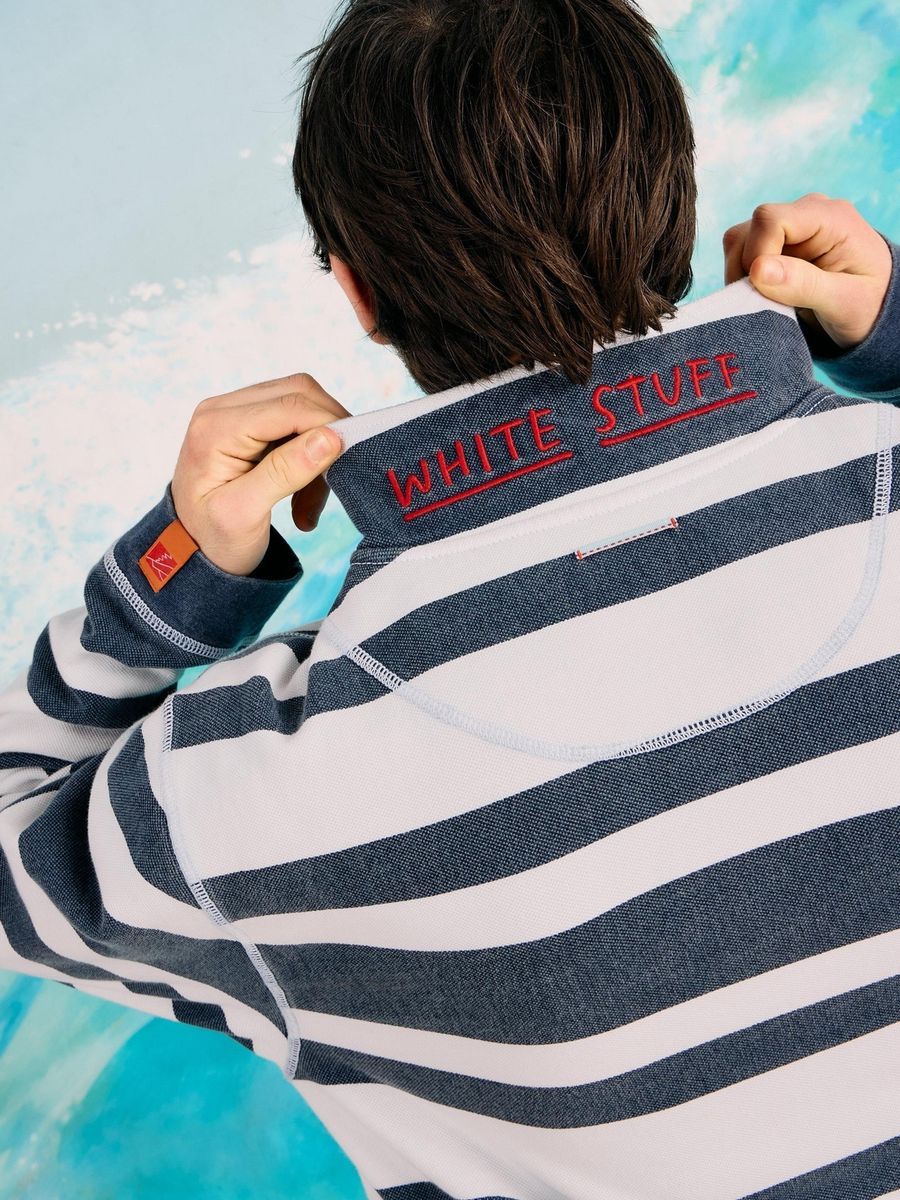 Gestreiftes Piqué-Sweatshirt mit halbem Reißverschluss